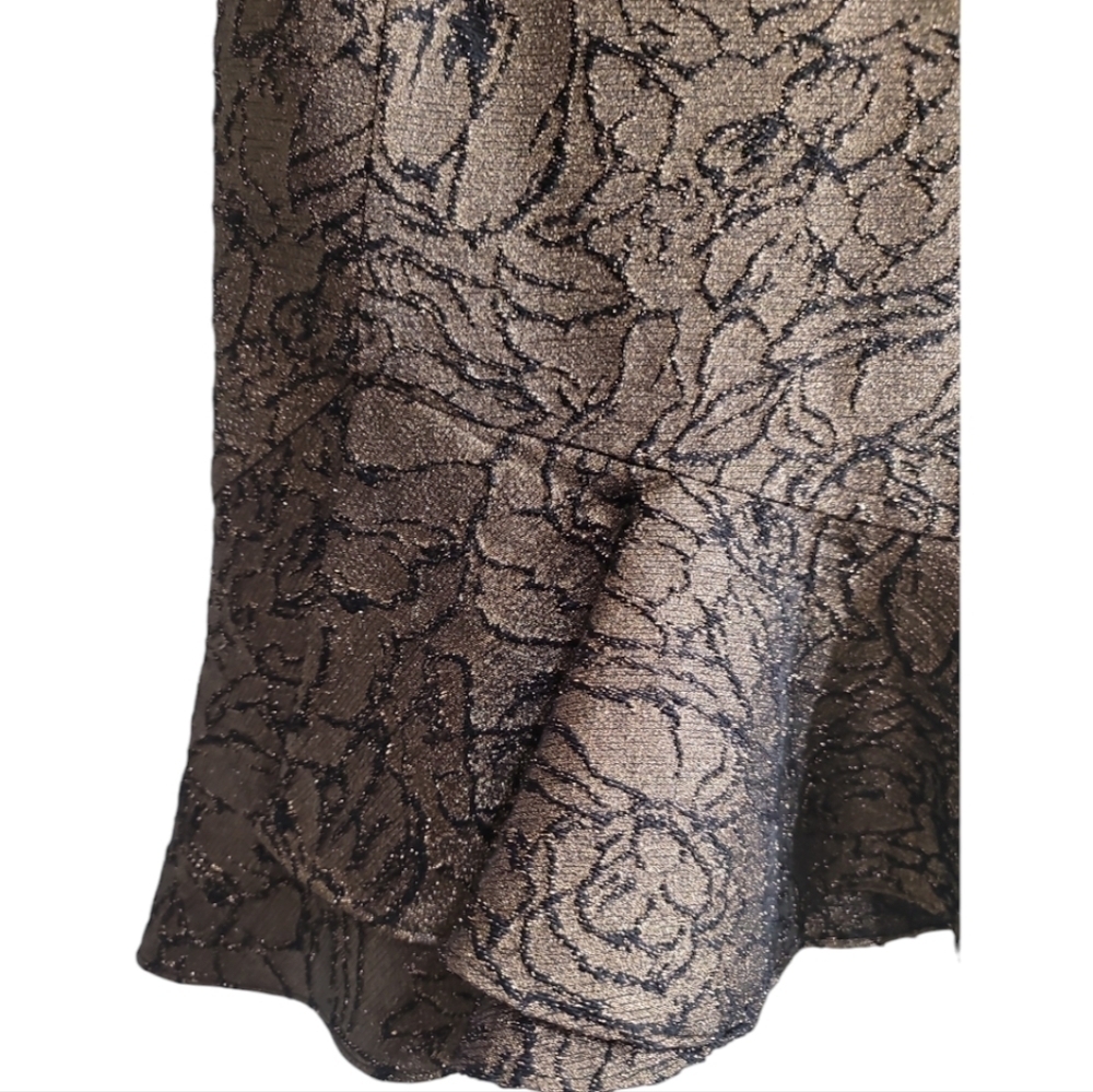 NWT Calvin Klein Brocade Flounce-Hem Sheath Dress 12 Gold Black Metallic Glamour - Picture 5 of 9